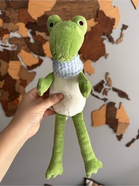 Pottery Barn Kids Plush Green 14” Alligator with Blue-White Scarf